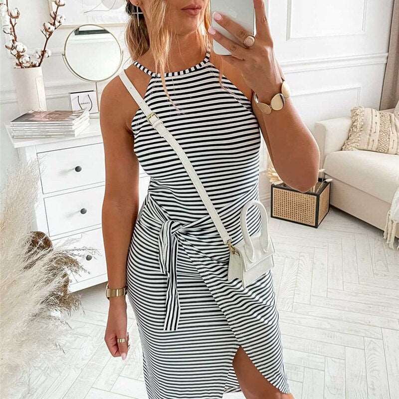 Women's Bénanique Striped Midi Dress, Casual Style