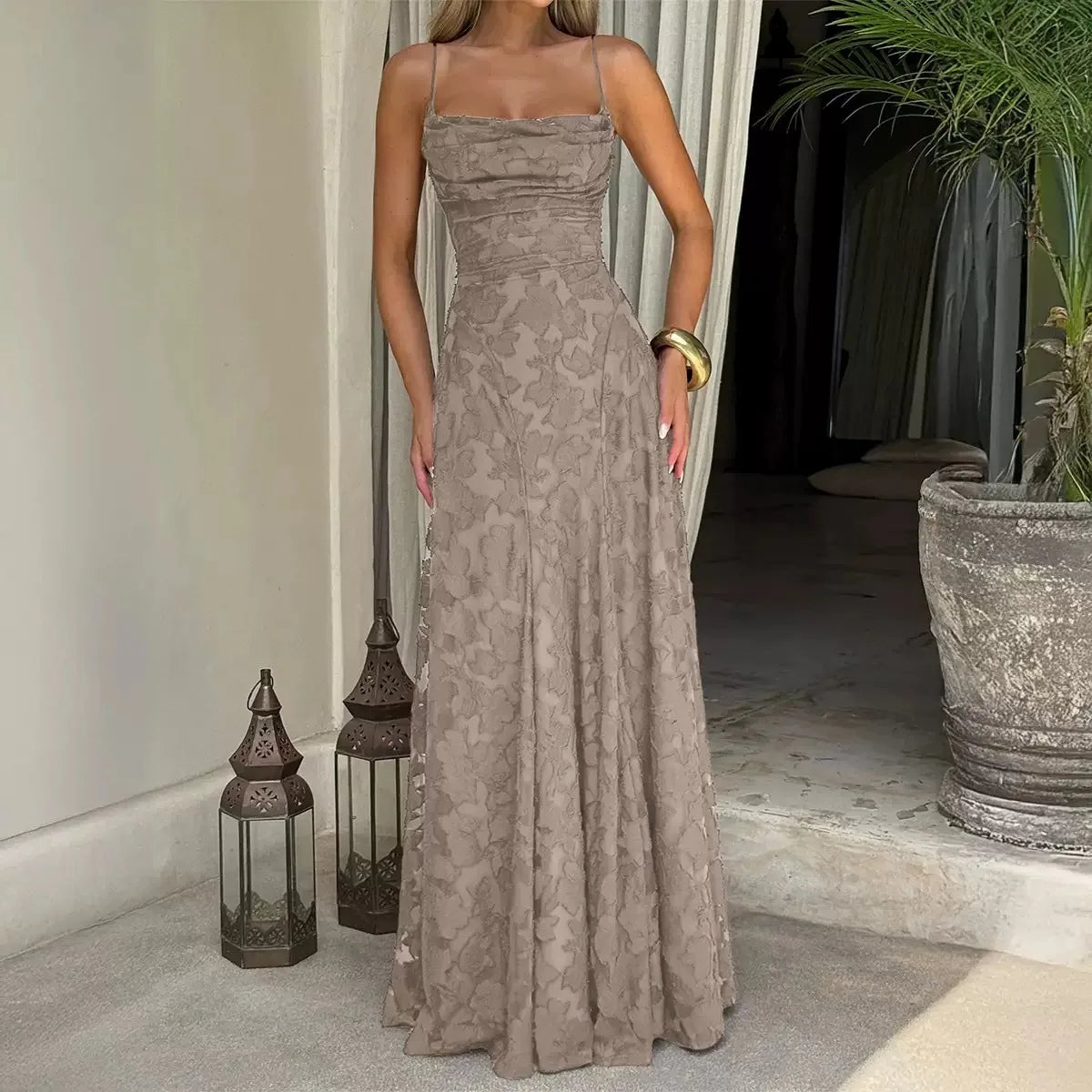 Women's Maxi Dress with Lace-Up Detail