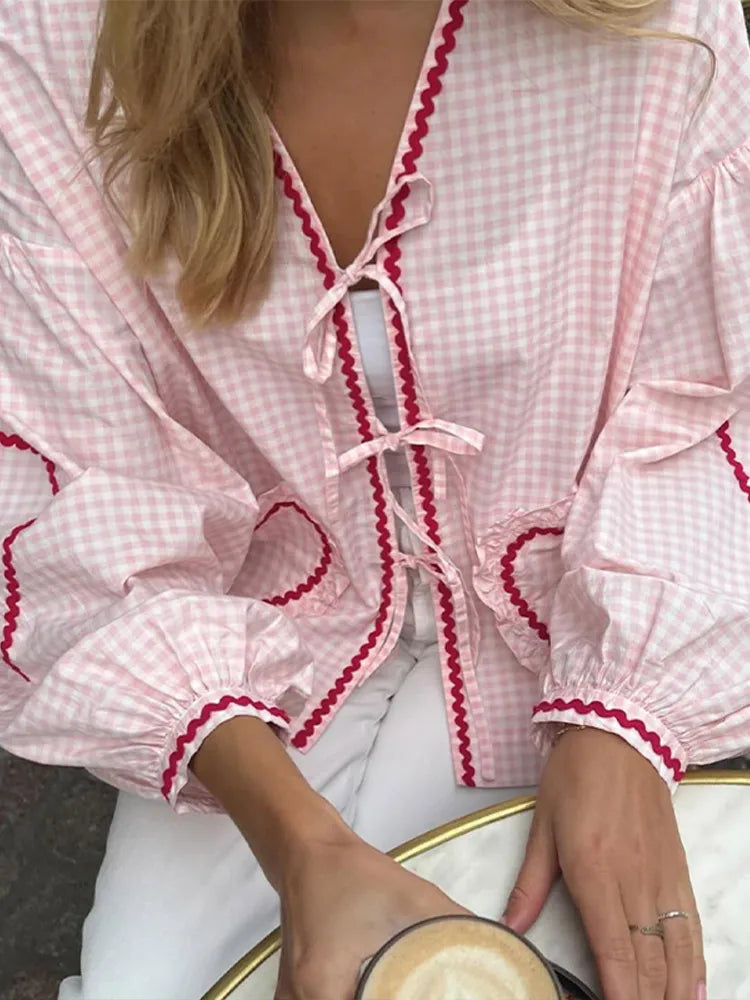 Mila | Women's Heart Blouse with Pockets and Ruffle Detail