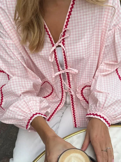 Mila | Women's Heart Blouse with Pockets and Ruffle Detail