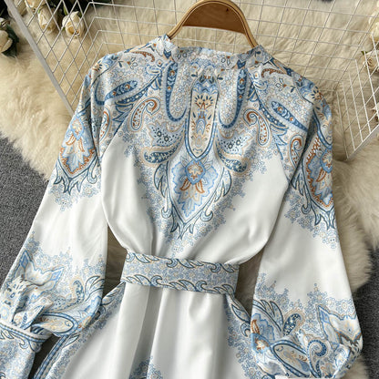 Women's Floral A-Line Maxi Dress with Belt