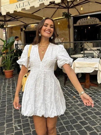 Fay | Women's White Mini Dress Featuring Embroidered Ruffle Accents