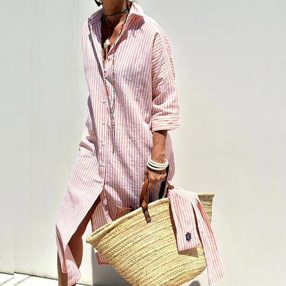 Cerys | Women's Elegant Striped Shirt Midi Dress