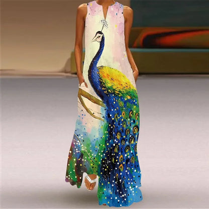 Women's Aurelia A-Line Maxi Dress with Floral Butterfly Design and Pockets