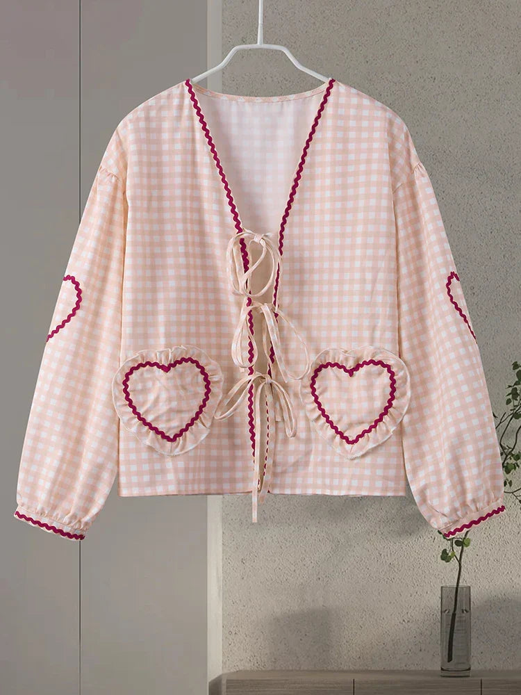 Mila | Women's Heart Blouse with Pockets and Ruffle Detail