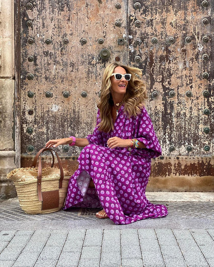 Fleur | Women's Bohemian Maxi Dress with V-Neck