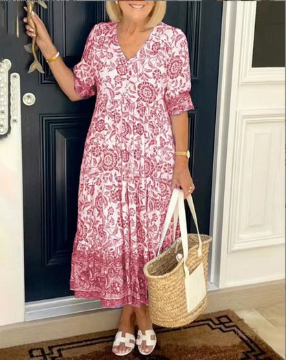 Cathy | Women's Elegant Floral Maxi Dress with V-Neck
