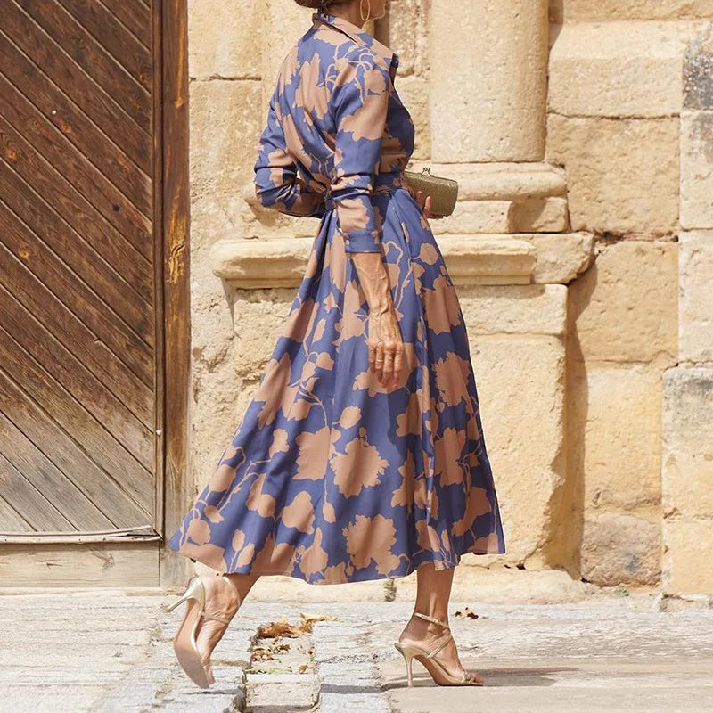 Floriza | Women's Floral Classic Shirt Style Midi Dress