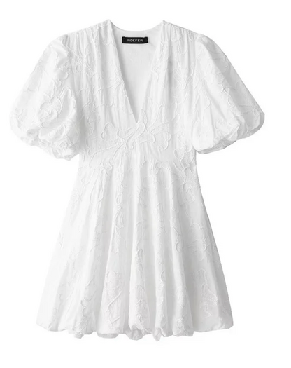 Fay | Women's White Mini Dress Featuring Embroidered Ruffle Accents