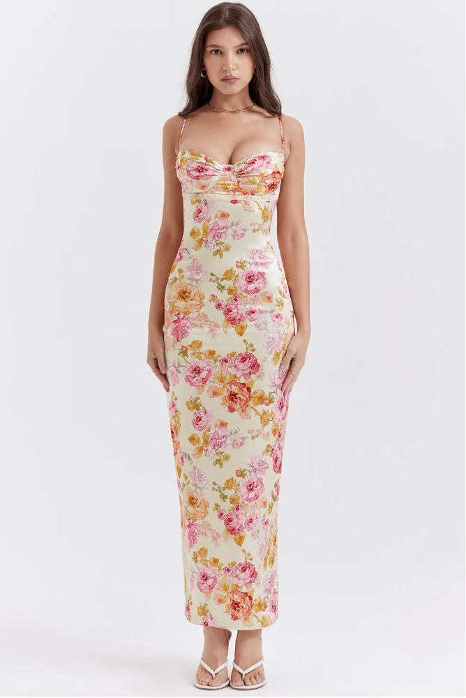 Selene | Women's Charming Spaghetti Strap Floral Maxi Dress