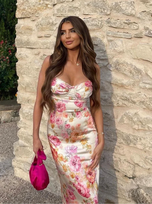 Selene | Women's Charming Spaghetti Strap Floral Maxi Dress