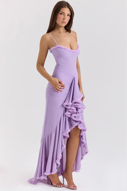 Fauna | Women's Ruched Ruffle Dovetail Party Maxi Dress with Ruching