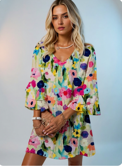 Mia | Women's Floral Chic Mini Dress with V-Neck
