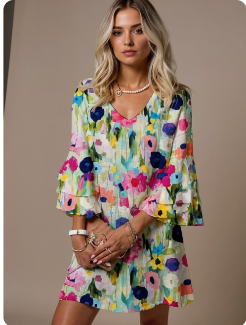 Mia | Women's Floral Chic Mini Dress with V-Neck