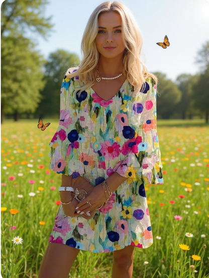 Mia | Women's Floral Chic Mini Dress with V-Neck