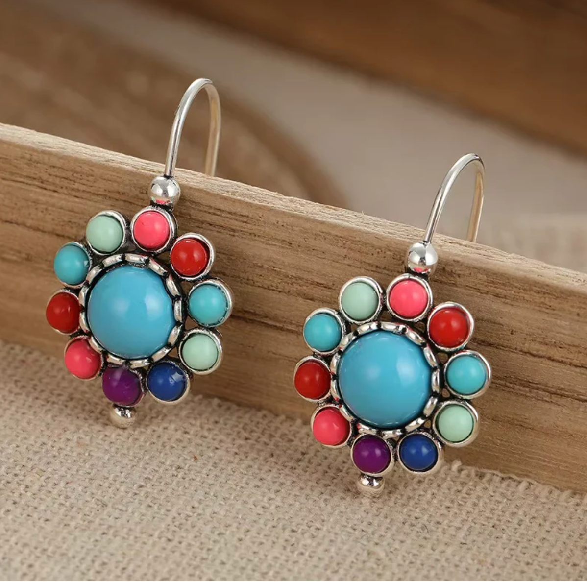 Iris | Vintage Turquoise Hoop Earrings