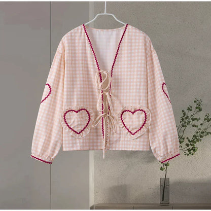 Mila | Women's Heart Blouse with Pockets and Ruffle Detail