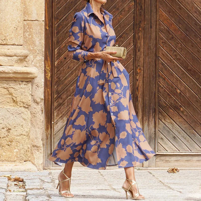 Floriza | Women's Floral Classic Shirt Style Midi Dress