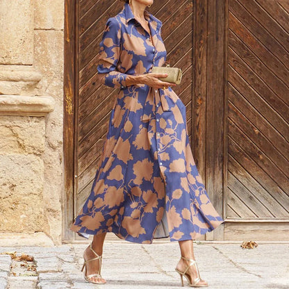 Floriza | Women's Floral Classic Shirt Style Midi Dress