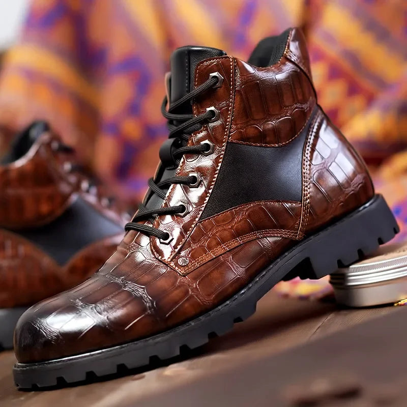 Rendell | Lace-Up Crocodile Boots