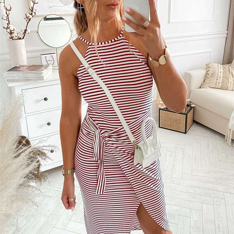 Women's Bénanique Striped Midi Dress, Casual Style