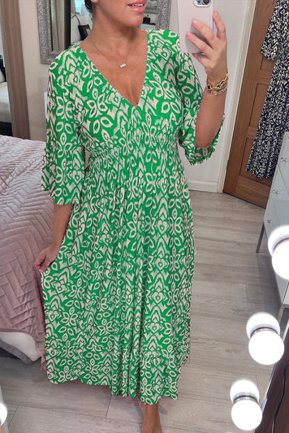 Women's Bohemian Midi Dress by Selene with V-Neck