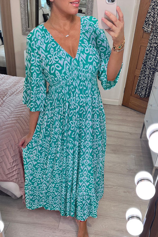 Women's Bohemian Midi Dress by Selene with V-Neck