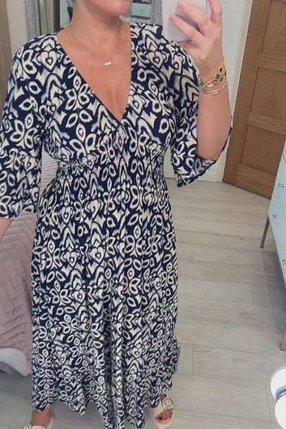 Women's Bohemian Midi Dress by Selene with V-Neck