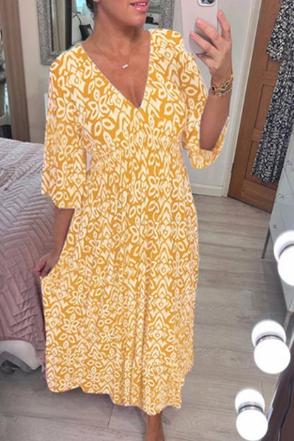 Women's Bohemian Midi Dress by Selene with V-Neck