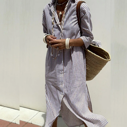 Cerys | Women's Elegant Striped Shirt Midi Dress