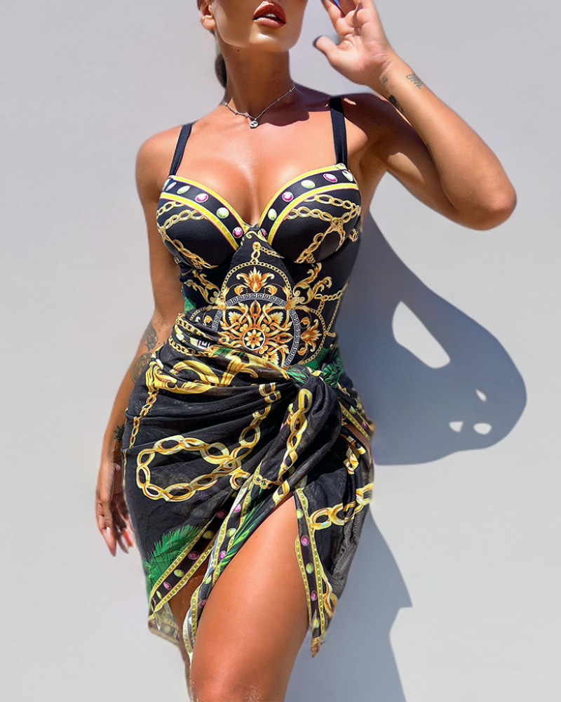 Marie | Women's One-Piece Push-Up Swimsuit with Beach Skirt
