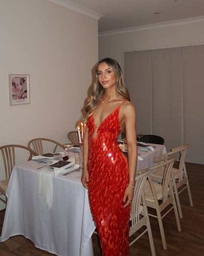 Kalea | Women's Glitter Sequins Backless Strap Maxi Dress