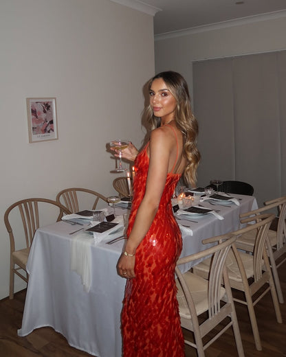 Kalea | Women's Glitter Sequins Backless Strap Maxi Dress