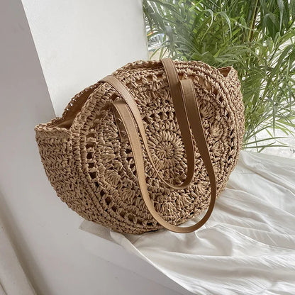 Arnora | Round Woven Handbag with Faux Straps