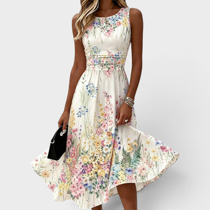 Tanya | Women's Floral Midi Dress with Sleeveless Design