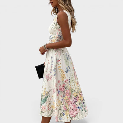 Tanya | Women's Floral Midi Dress with Sleeveless Design