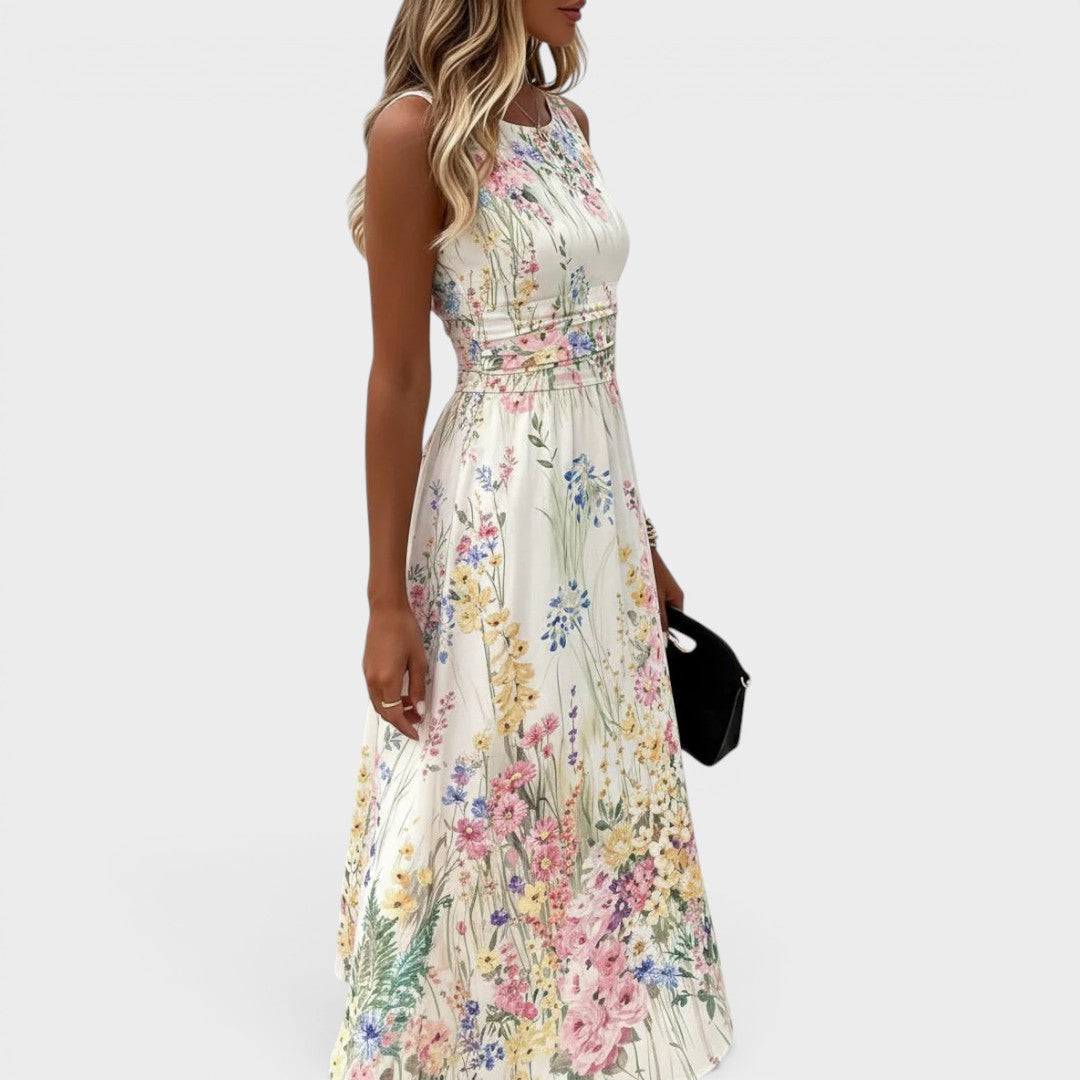 Tanya | Women's Floral Midi Dress with Sleeveless Design