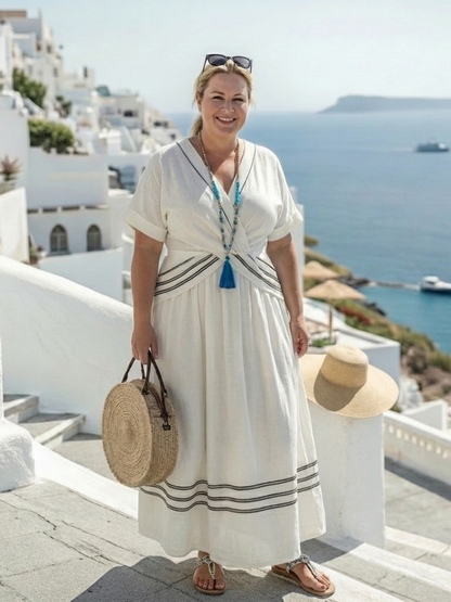 Seren | Women's Relaxed Short Sleeve V Neck Wrap Style Midi Dress