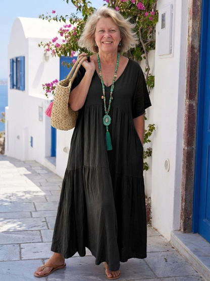 Zinnia | Women's Relaxed Short Sleeve Tiered Blue Maxi Dress