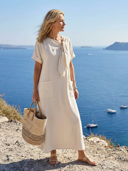 Elowyn | Women's Relaxed Round Neck Short Sleeve Pocket Maxi Dress