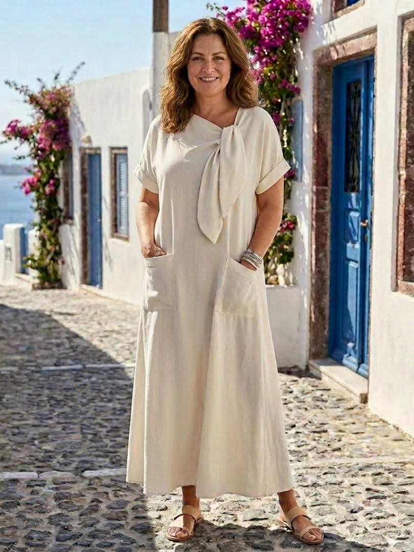 Elowyn | Women's Relaxed Round Neck Short Sleeve Pocket Maxi Dress
