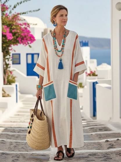 Noemi | Women's Relaxed V Neck Half Sleeve Pocket Maxi Dress