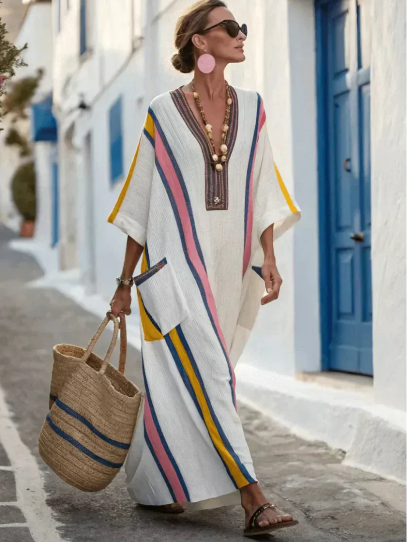 Noemi | Women's Relaxed V Neck Half Sleeve Pocket Maxi Dress