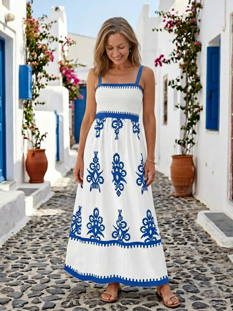 Odelina | Women's Sleeveless Smocked Bodice Maxi Dress with Smocking