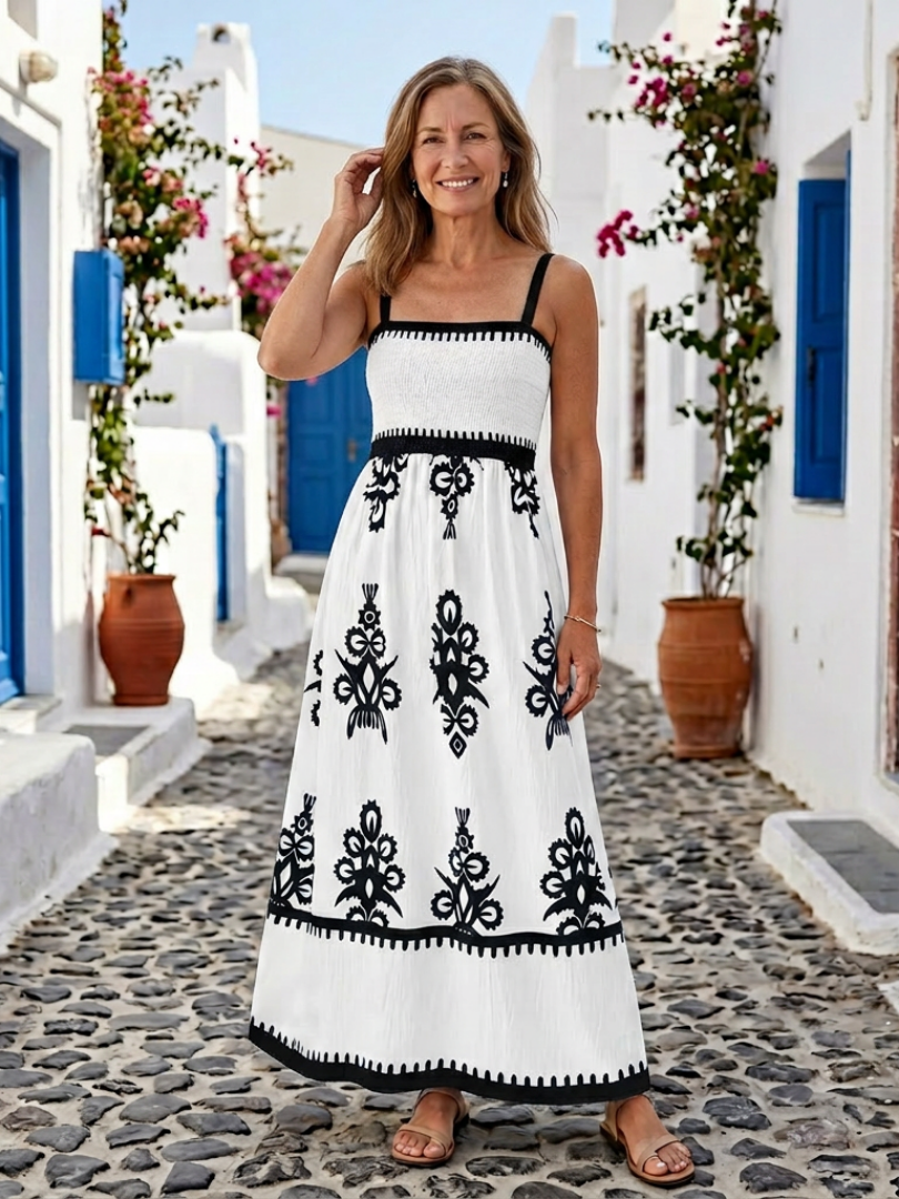Odelina | Women's Sleeveless Smocked Bodice Maxi Dress with Smocking