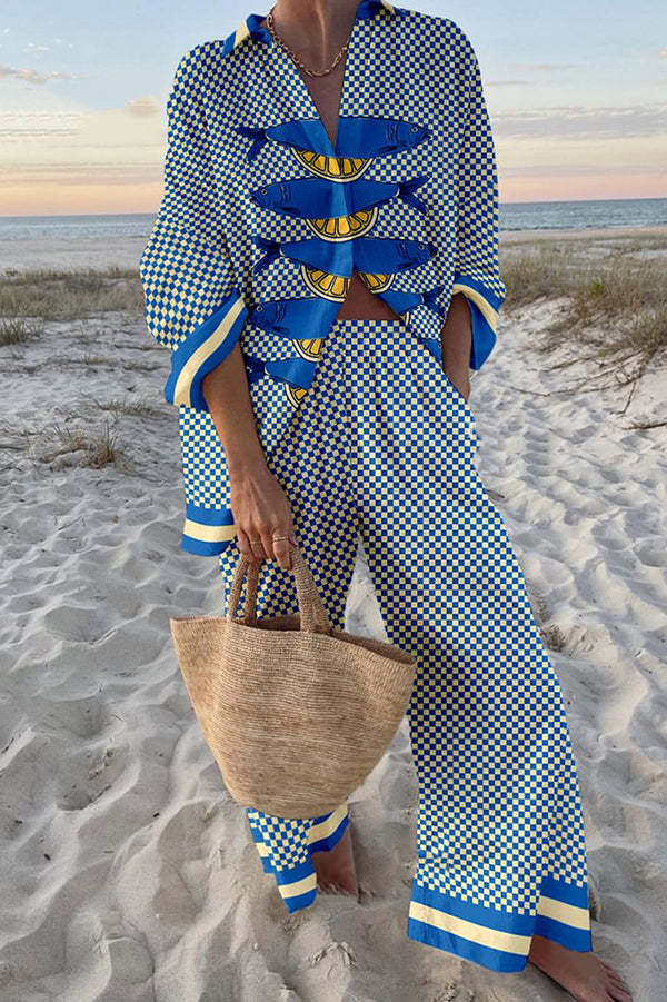 Trivela | Women's Relaxed Set with Sardines and Lemon Print