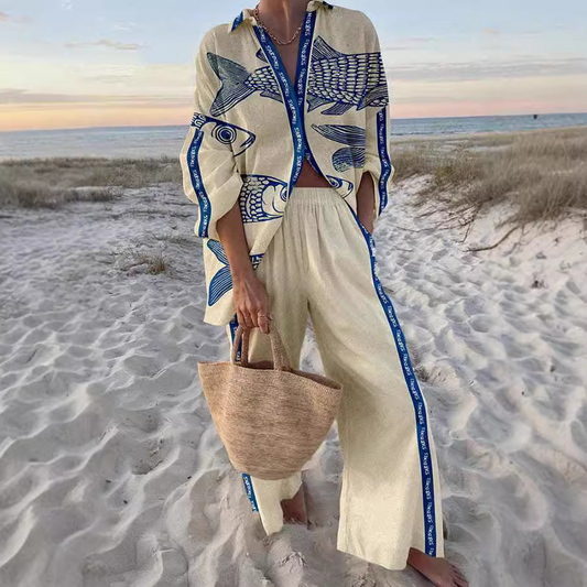 Yazette | Relaxed Blue Fish Print Set