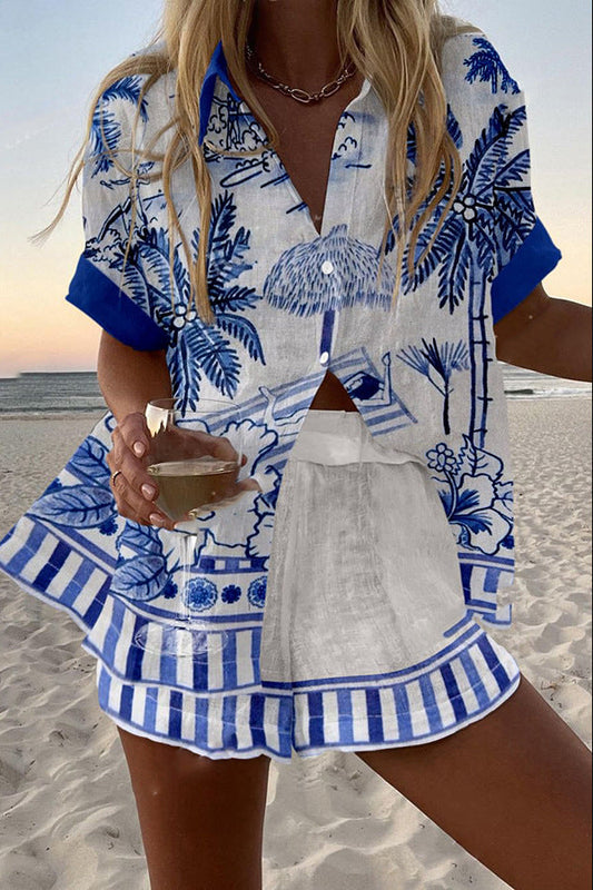 Zanika | Women's Short Set with Palm Print.