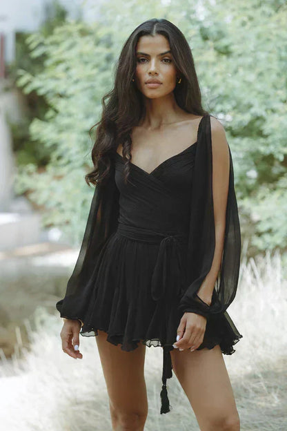Layla | Women's Playful Mini Dress with Balloon Sleeves and Ruffle Detail