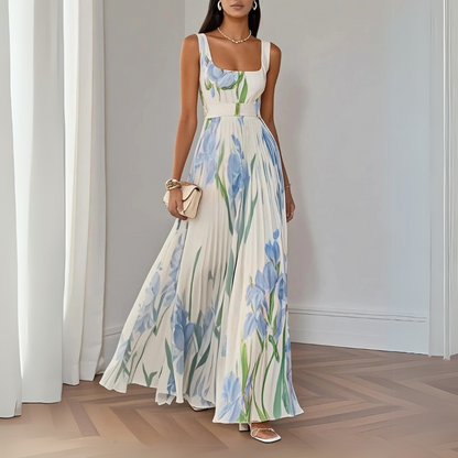 Nina | Women's Long Floral Pleated Maxi Dress